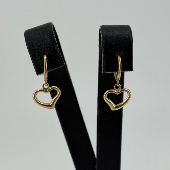 Jewelry - 14K Yellow Gold Heart Dangle Huggie Hoop Earrings real Gold Drop 1g New